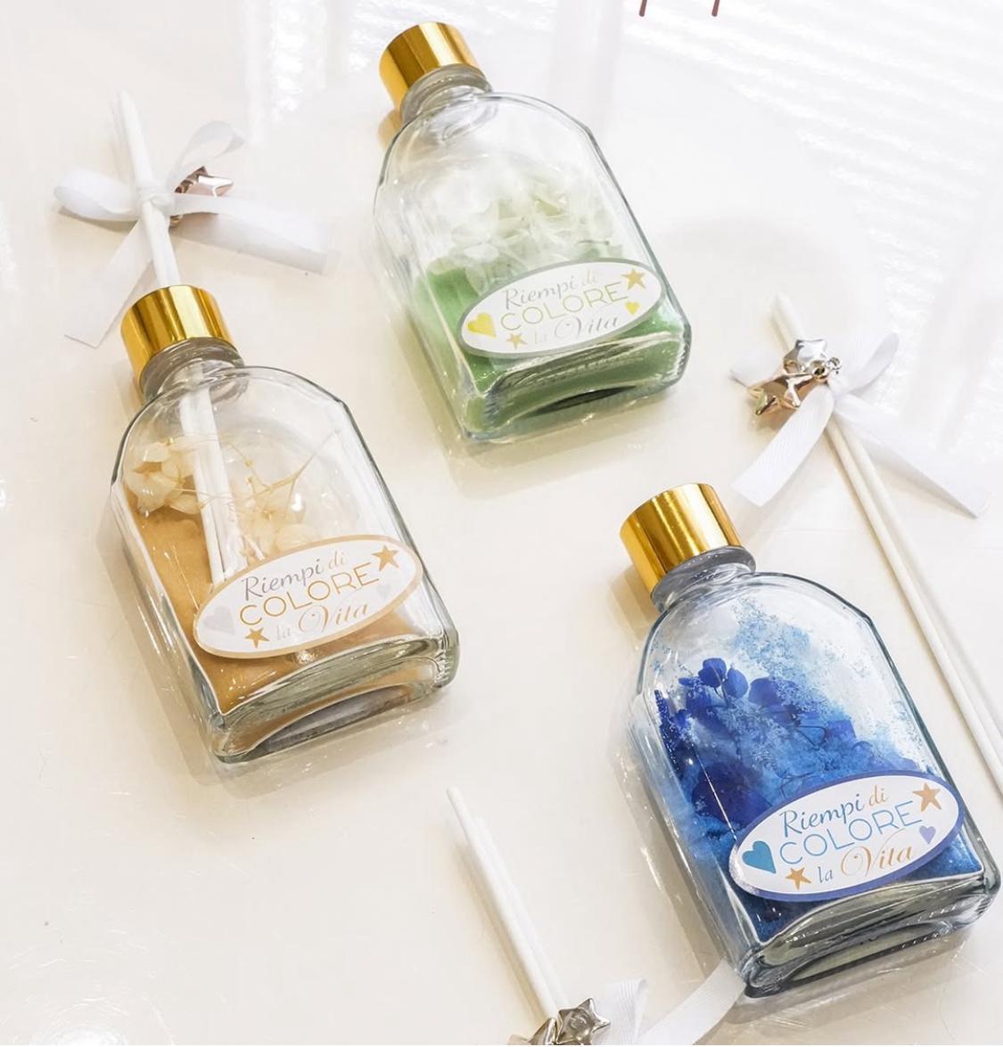 Diffusore fiori e sabbia in bottiglia di vetro  (3 pezzi)